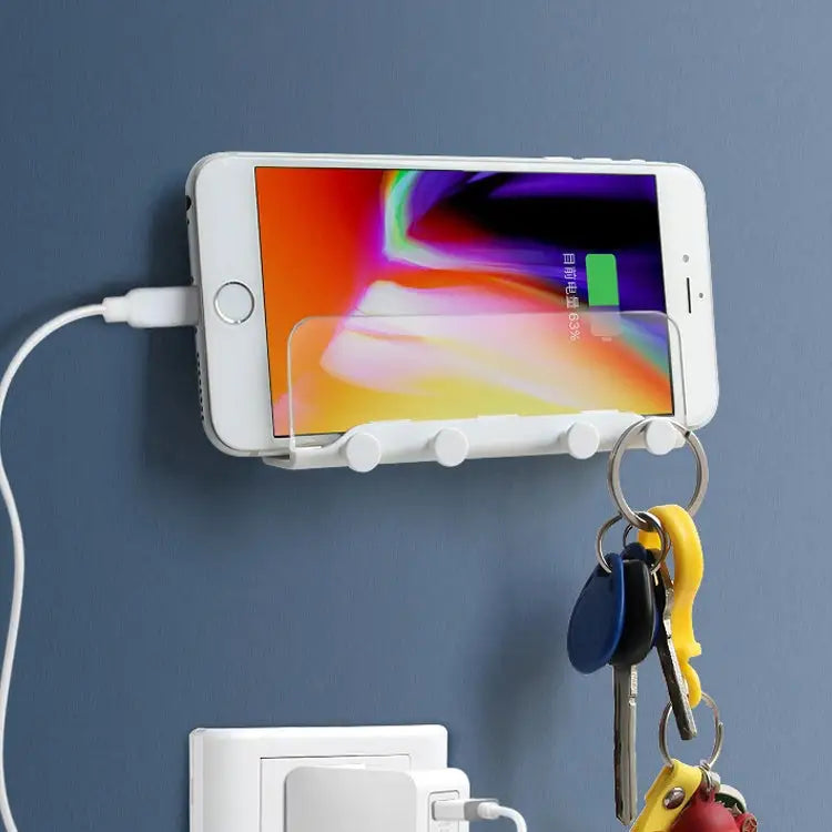 Free Punching Wall Phone Holder Wall-Mounted Charging Base Bracket (White) - (White)