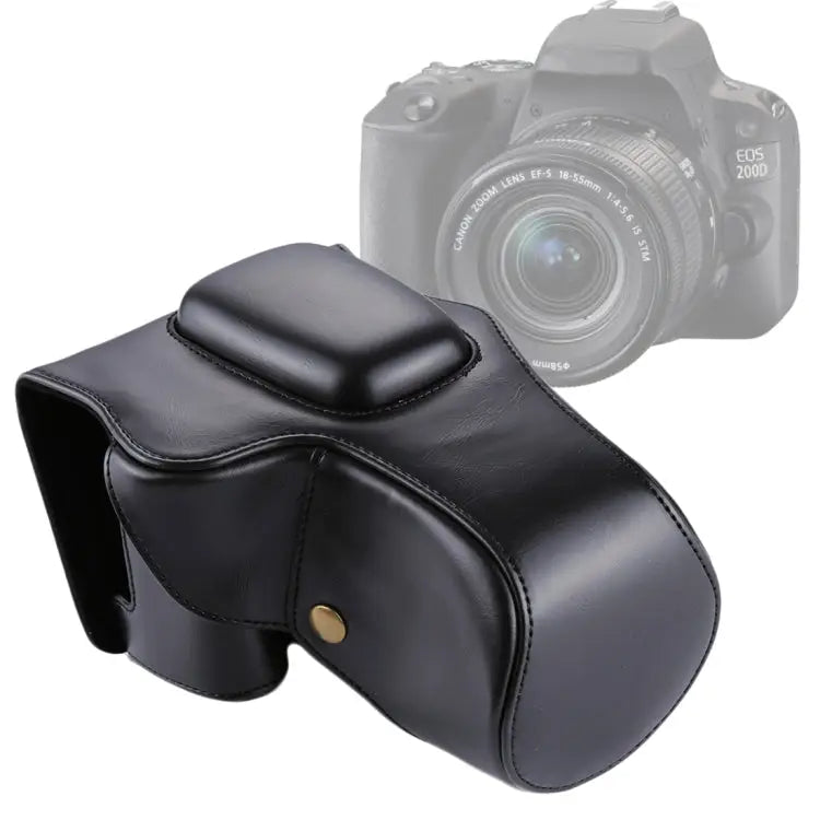 Full Body Camera PU Leather Case Bag for Canon EOS 200D (18-55mm Lens) For EOS 200D - For EOS 200D / Black