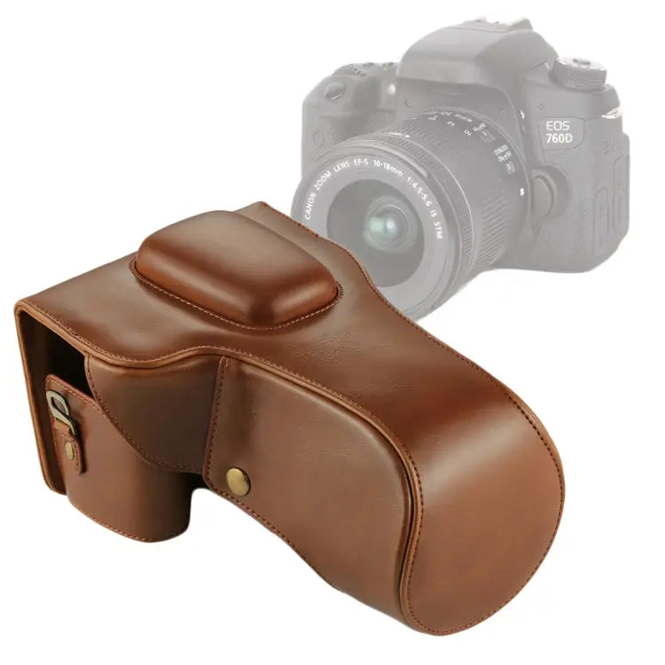 Full Body Camera PU Leather Case Bag for Canon EOS 760D / 750D (18-135mm Lens) For EOS 760D - For EOS 760D / Brown