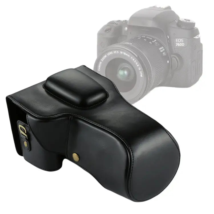 Full Body Camera PU Leather Case Bag for Canon EOS 760D / 750D (18-135mm Lens) For EOS 760D - For EOS 760D / Black