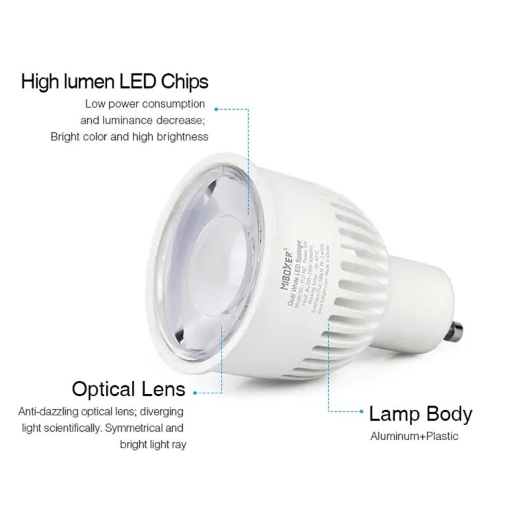 FUT107 GU10 6W Double White CCT LED Bulb Spotlight For Bedroom And Living Room