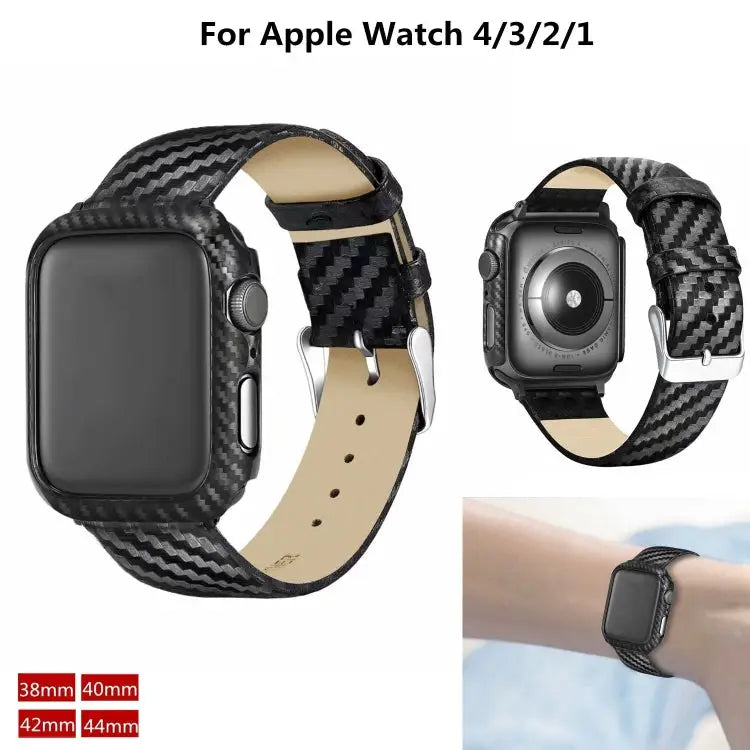 Genuine Leather Carbon Fiber Strap + Frame for Apple Watch Series 3 & 2 & 1 42mm Apple Watch Series 3 & 2 & 1 42mm