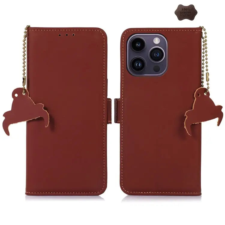 Genuine Leather Magnetic RFID Leather Phone Case - For iPhone 16 Pro Max / Coffee