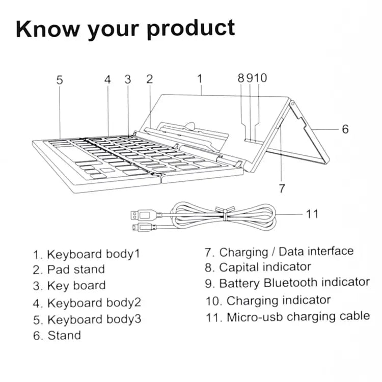 GK608 Ultra-thin Foldable Bluetooth V3.0 Keyboard Built-in Holder Support Android / iOS / Windows System GK608 (Black)