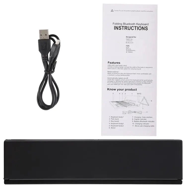 GK608 Ultra-thin Foldable Bluetooth V3.0 Keyboard Built-in Holder Support Android / iOS / Windows System GK608 (Black)
