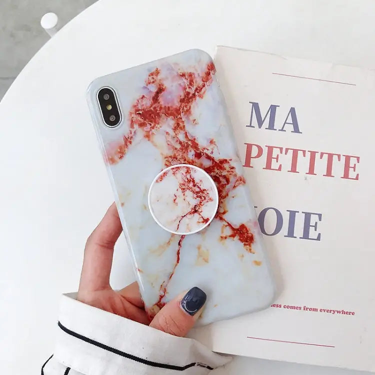 Glossy Marble Folding Bracket Anti-drop TPU Case for iPhone X / XS Z30 Z6 Z7 Z23 Z16 Z4 Z31 Z29 Z1 Z26 Z9 Z3 Z2 Z27 Z32