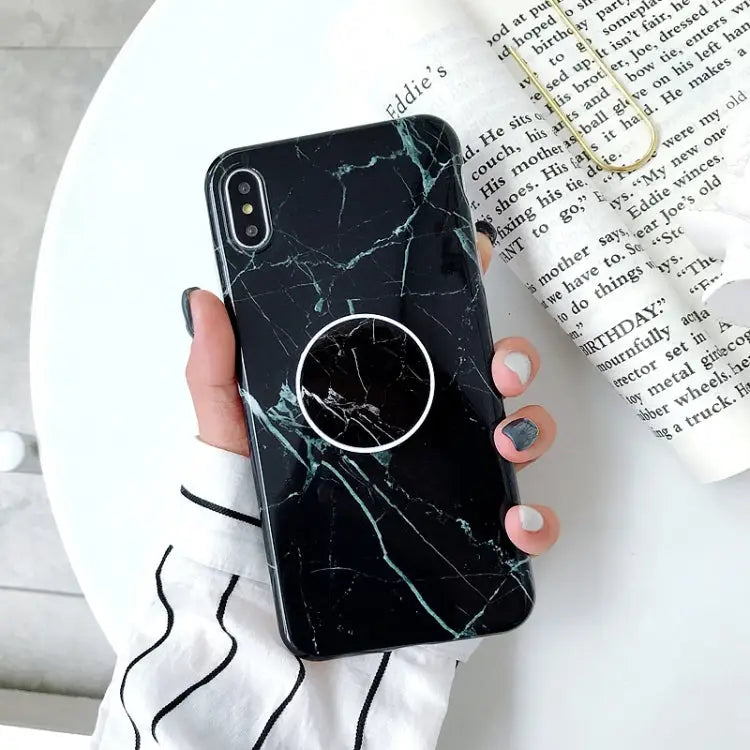 Glossy Marble Folding Bracket Anti-drop TPU Case for iPhone X / XS Z30 Z6 Z7 Z23 Z16 Z4 Z31 Z29 Z1 Z26 Z9 Z3 Z2 Z27 Z32