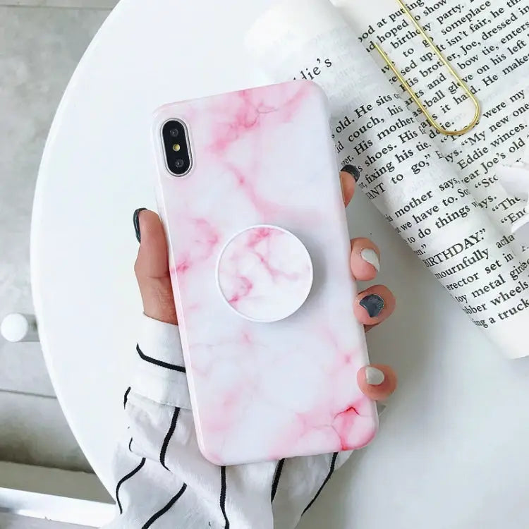 Glossy Marble Folding Bracket Anti-drop TPU Case for iPhone X / XS Z30 Z6 Z7 Z23 Z16 Z4 Z31 Z29 Z1 Z26 Z9 Z3 Z2 Z27 Z32