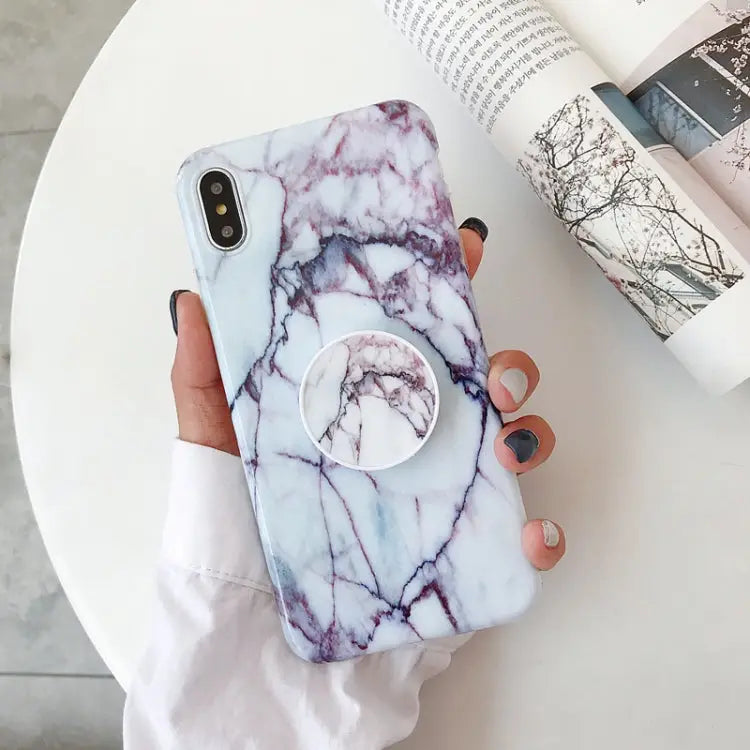 Glossy Marble Folding Bracket Anti-drop TPU Case for iPhone X / XS Z30 Z6 Z7 Z23 Z16 Z4 Z31 Z29 Z1 Z26 Z9 Z3 Z2 Z27 Z32