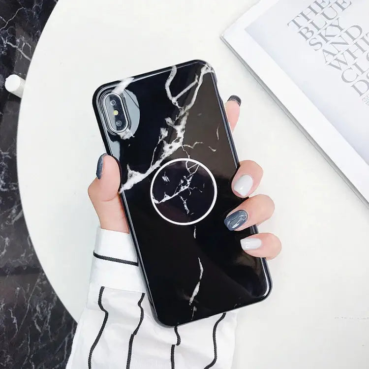 Glossy Marble Folding Bracket Anti-drop TPU Case for iPhone X / XS Z30 Z6 Z7 Z23 Z16 Z4 Z31 Z29 Z1 Z26 Z9 Z3 Z2 Z27 Z32
