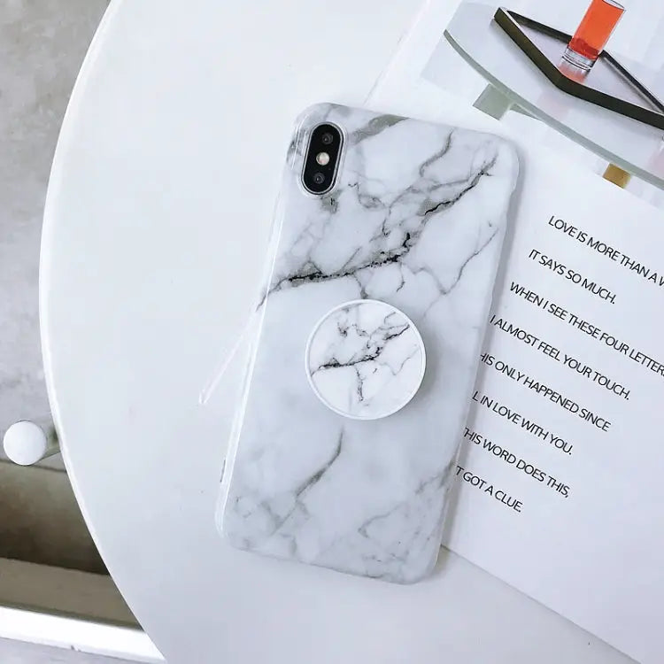 Glossy Marble Folding Bracket Anti-drop TPU Case for iPhone X / XS Z30 Z6 Z7 Z23 Z16 Z4 Z31 Z29 Z1 Z26 Z9 Z3 Z2 Z27 Z32