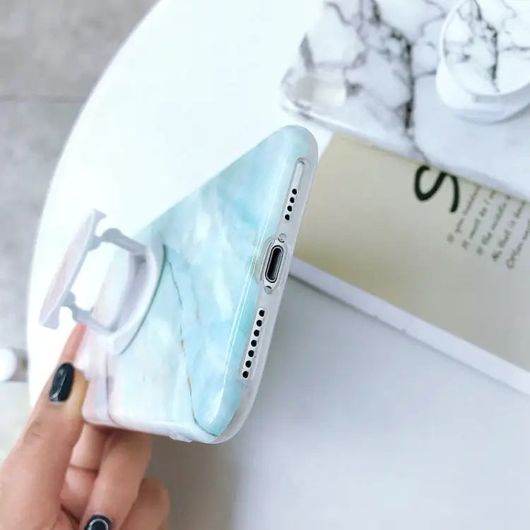 Glossy Marble Folding Bracket Anti-drop TPU Case for iPhone X / XS Z30 Z6 Z7 Z23 Z16 Z4 Z31 Z29 Z1 Z26 Z9 Z3 Z2 Z27 Z32