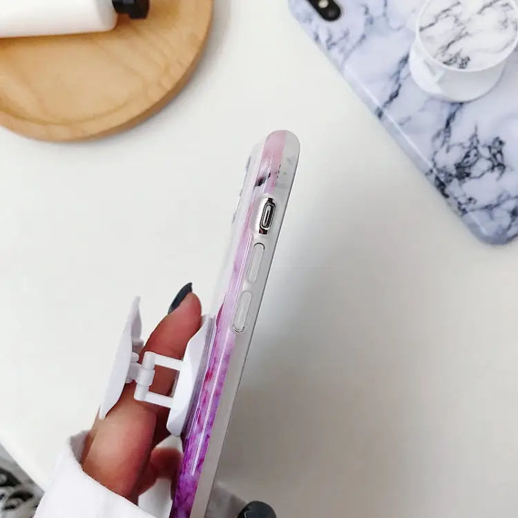 Glossy Marble Folding Bracket Anti-drop TPU Case for iPhone X / XS Z30 Z6 Z7 Z23 Z16 Z4 Z31 Z29 Z1 Z26 Z9 Z3 Z2 Z27 Z32