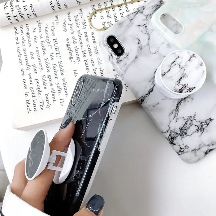 Glossy Marble Folding Bracket Anti-drop TPU Case for iPhone X / XS Z30 Z6 Z7 Z23 Z16 Z4 Z31 Z29 Z1 Z26 Z9 Z3 Z2 Z27 Z32
