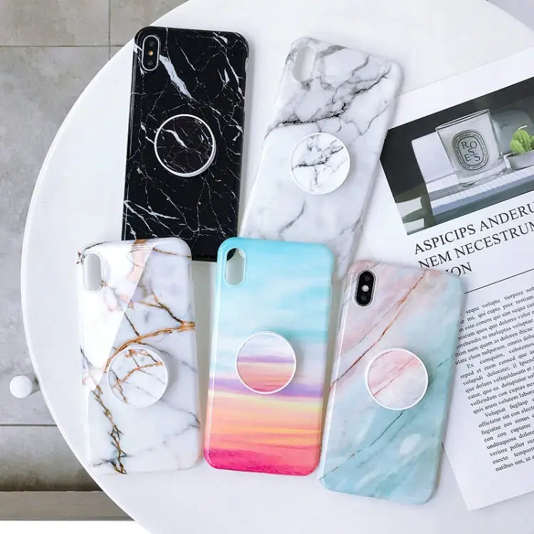 Glossy Marble Folding Bracket Anti-drop TPU Case for iPhone X / XS Z30 Z6 Z7 Z23 Z16 Z4 Z31 Z29 Z1 Z26 Z9 Z3 Z2 Z27 Z32