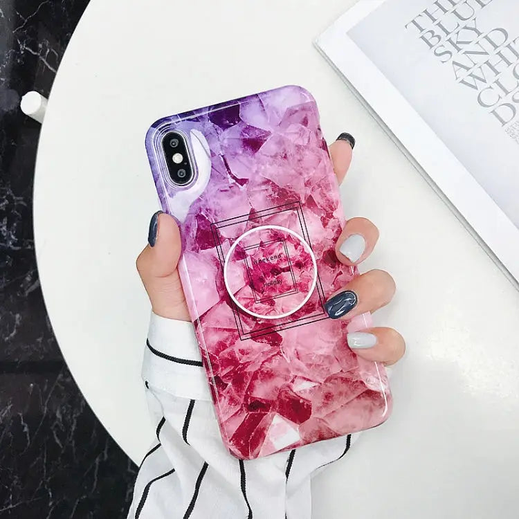Glossy Marble Folding Bracket Anti-drop TPU Case for iPhone X / XS Z30 Z6 Z7 Z23 Z16 Z4 Z31 Z29 Z1 Z26 Z9 Z3 Z2 Z27 Z32