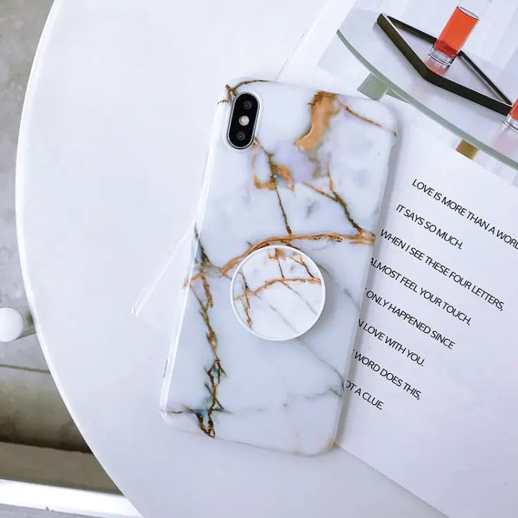 Glossy Marble Folding Bracket Anti-drop TPU Case for iPhone X / XS Z30 Z6 Z7 Z23 Z16 Z4 Z31 Z29 Z1 Z26 Z9 Z3 Z2 Z27 Z32