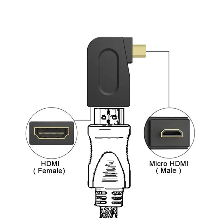Gold Plated Micro HDMI Male to HDMI 19 Pin Female Adaptor with 90 Degree Angle Micro HDMI to HDMI - Micro HDMI to HDMI