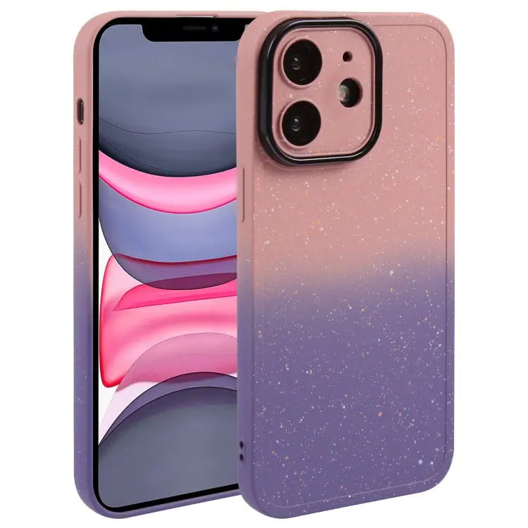 Gradient Starry Silicone Phone Case with Lens Film - For iPhone 11 / Pink Purple