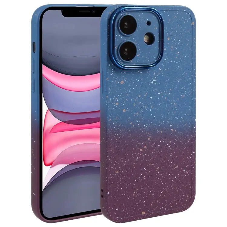 Gradient Starry Silicone Phone Case with Lens Film - For iPhone 11 / Blue Red