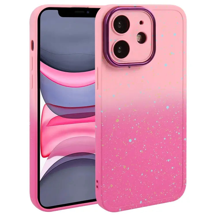 Gradient Starry Silicone Phone Case with Lens Film - For iPhone 11 / Pink Red