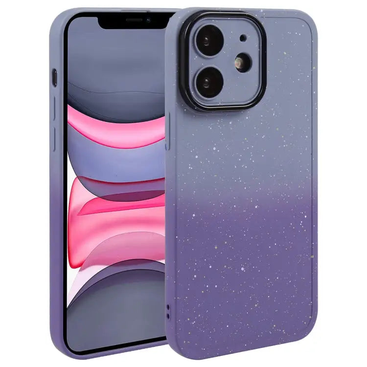Gradient Starry Silicone Phone Case with Lens Film - For iPhone 11 / Grey Purple