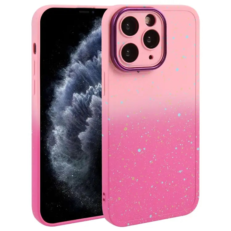 Gradient Starry Silicone Phone Case with Lens Film - For iPhone 11 Pro Max / Pink Red