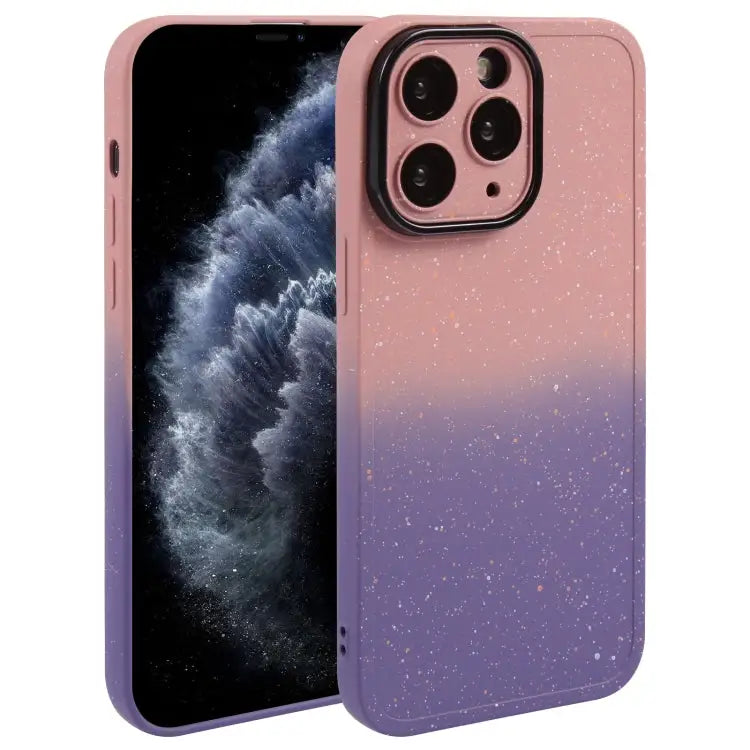 Gradient Starry Silicone Phone Case with Lens Film - For iPhone 11 Pro Max / Pink Purple