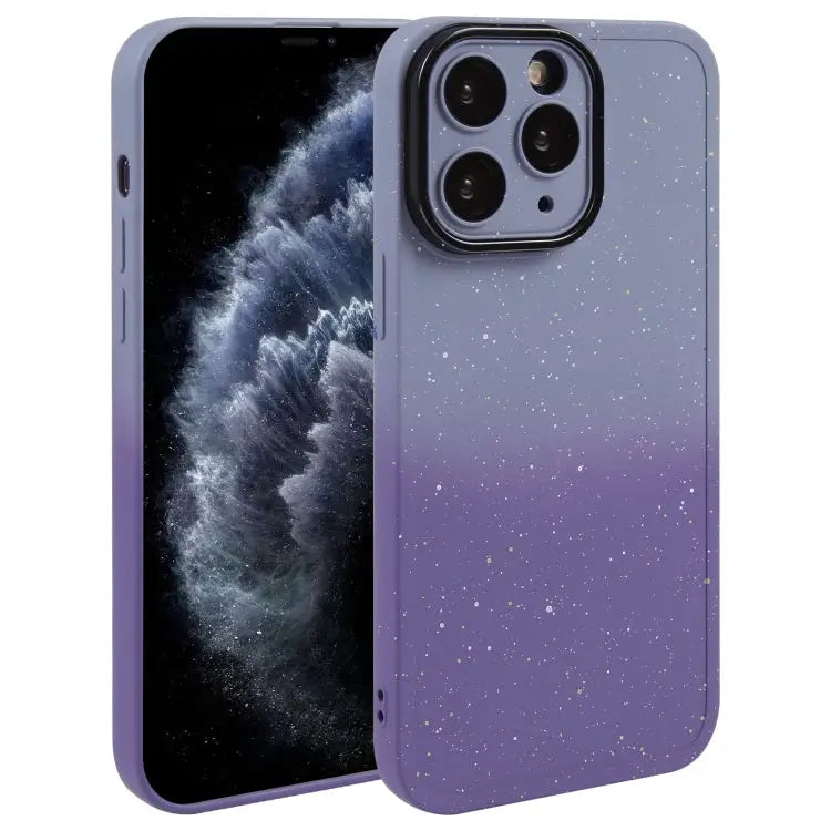 Gradient Starry Silicone Phone Case with Lens Film - For iPhone 11 Pro Max / Grey Purple