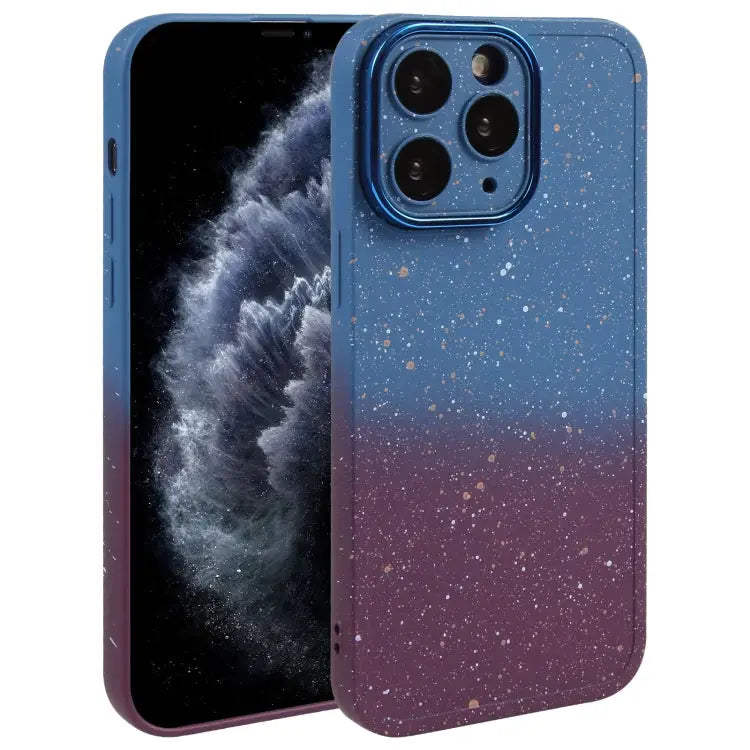 Gradient Starry Silicone Phone Case with Lens Film - For iPhone 11 Pro Max / Blue Red