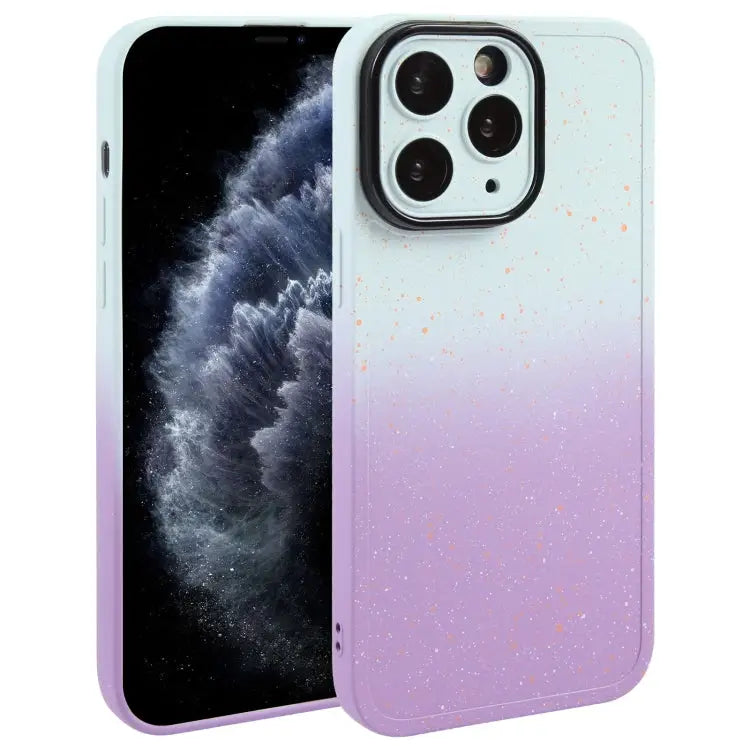 Gradient Starry Silicone Phone Case with Lens Film - For iPhone 11 Pro Max / White Purple