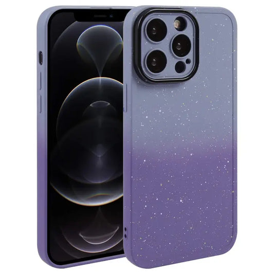 Gradient Starry Silicone Phone Case with Lens Film - For iPhone 12 Pro Max / Grey Purple