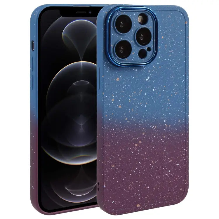 Gradient Starry Silicone Phone Case with Lens Film - For iPhone 12 Pro Max / Blue Red
