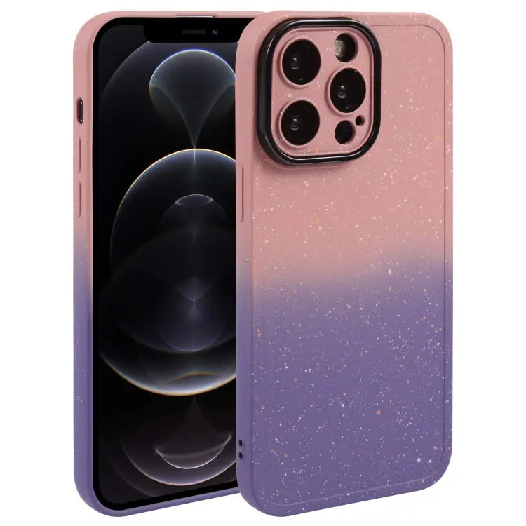 Gradient Starry Silicone Phone Case with Lens Film - For iPhone 12 Pro Max / Pink Purple