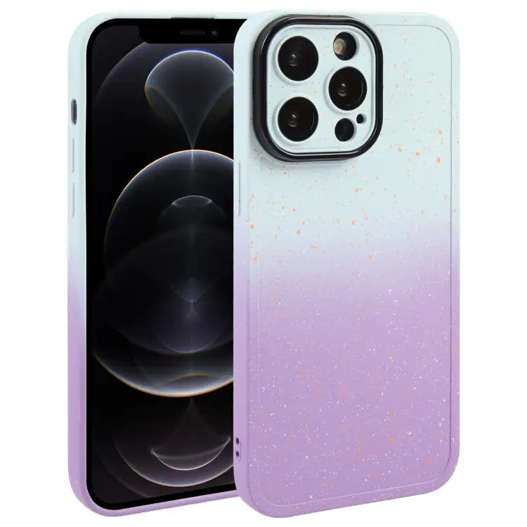 Gradient Starry Silicone Phone Case with Lens Film - For iPhone 12 Pro Max / White Purple
