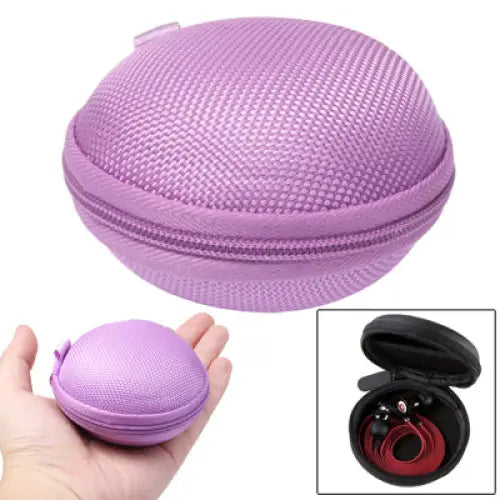 Grid Style Portable Carrying Bag Box for Headphone / Earphone Purple - Purple / Purple
