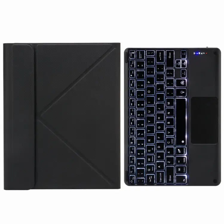 H-097CS Touch Backlight Bluetooth Keyboard Leather Case with Rear Three-fold Holder For iPad 9.7 2018 & 2017 For iPad