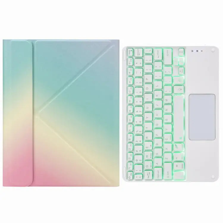H-097CS Touch Backlight Bluetooth Keyboard Leather Case with Rear Three-fold Holder For iPad 9.7 2018 & 2017 For iPad