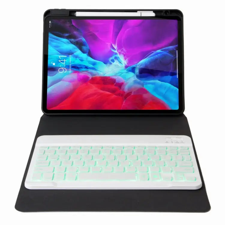 H-102S Monochrome Backlight Bluetooth Keyboard Leather Case with Rear Three-fold Holder For iPad 10.2 2020 & 2019 / Pro