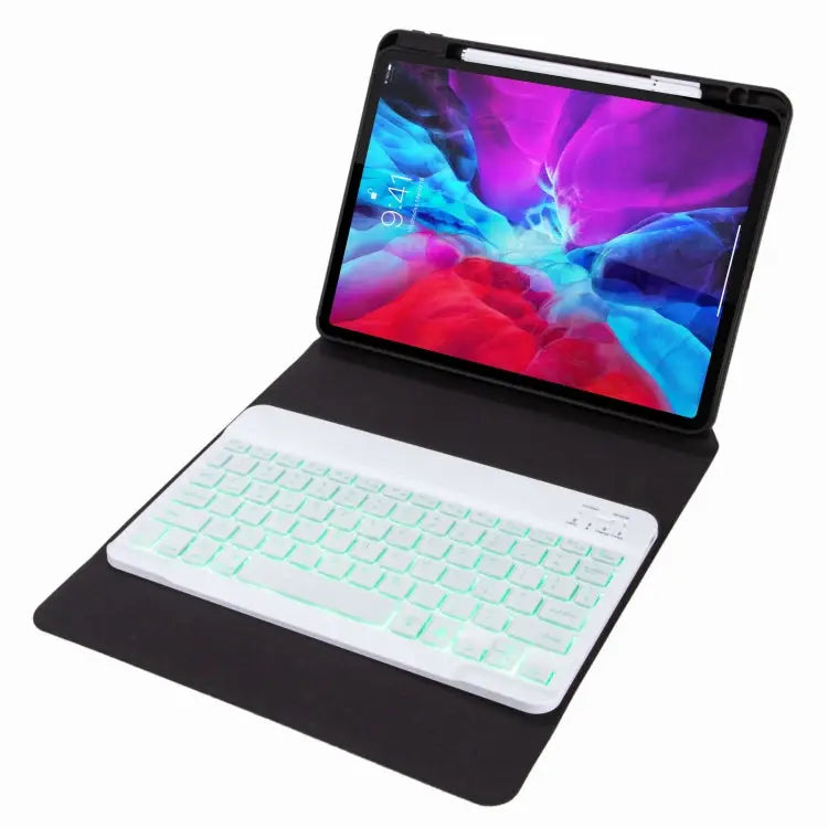 H-102S Monochrome Backlight Bluetooth Keyboard Leather Case with Rear Three-fold Holder For iPad 10.2 2020 & 2019 / Pro