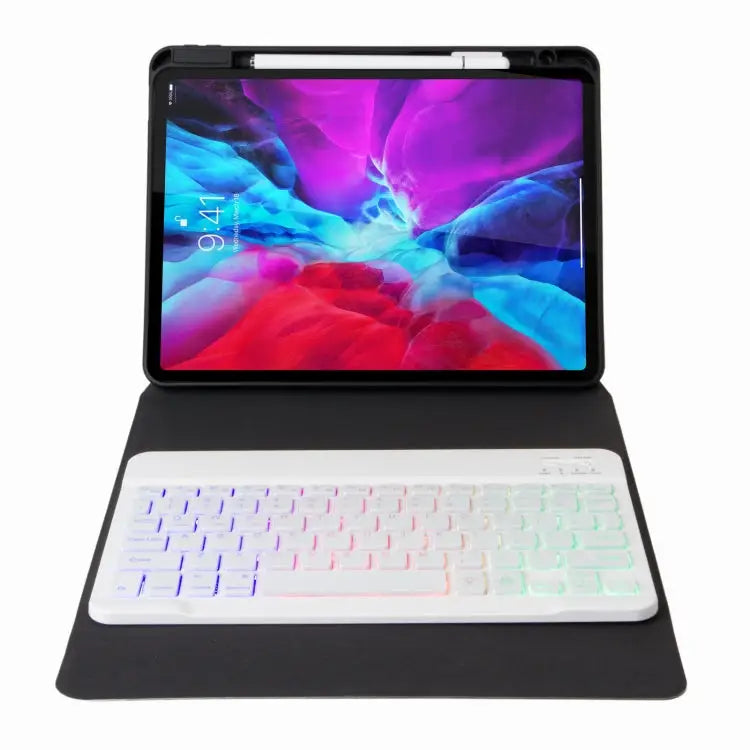 H-102S3 Tri-color Backlight Bluetooth Keyboard Leather Case with Rear Three-fold Holder For iPad 10.2 2020 & 2019 / Pro