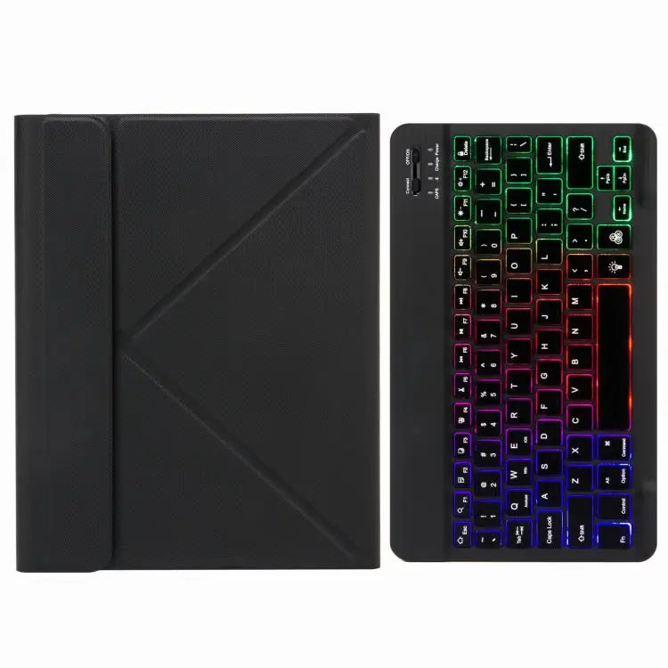 H-102S3 Tri-color Backlight Bluetooth Keyboard Leather Case with Rear Three-fold Holder For iPad 10.2 2020 & 2019 / Pro