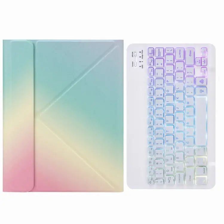 H-102S3 Tri-color Backlight Bluetooth Keyboard Leather Case with Rear Three-fold Holder For iPad 10.2 2020 & 2019 / Pro