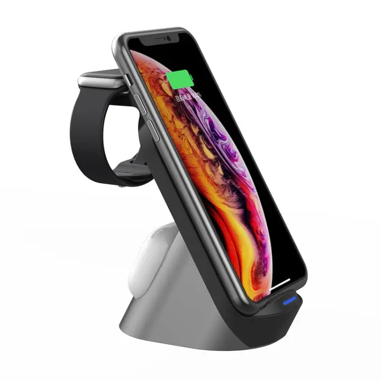 H18 3 in 1 Quick Wireless Charger for iPhone Apple Watch AirPods and other Android Smart Phones - Black