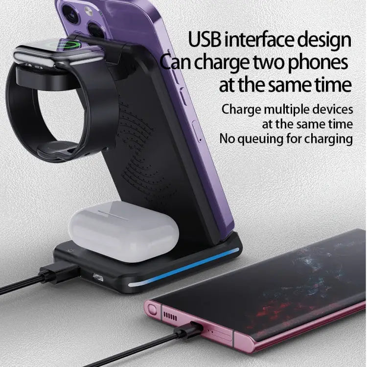 H28 15W 5 in 1 Folding Multifunctional Wireless Charger H28 - H28 / Black - Apple Accessories