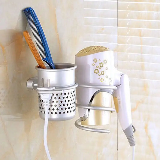 Hair Dryer Holder Wall Mount Hanging Rack Organizer Hook Spiral Bathroom Bracket With Mesh Holder - With Mesh Holder