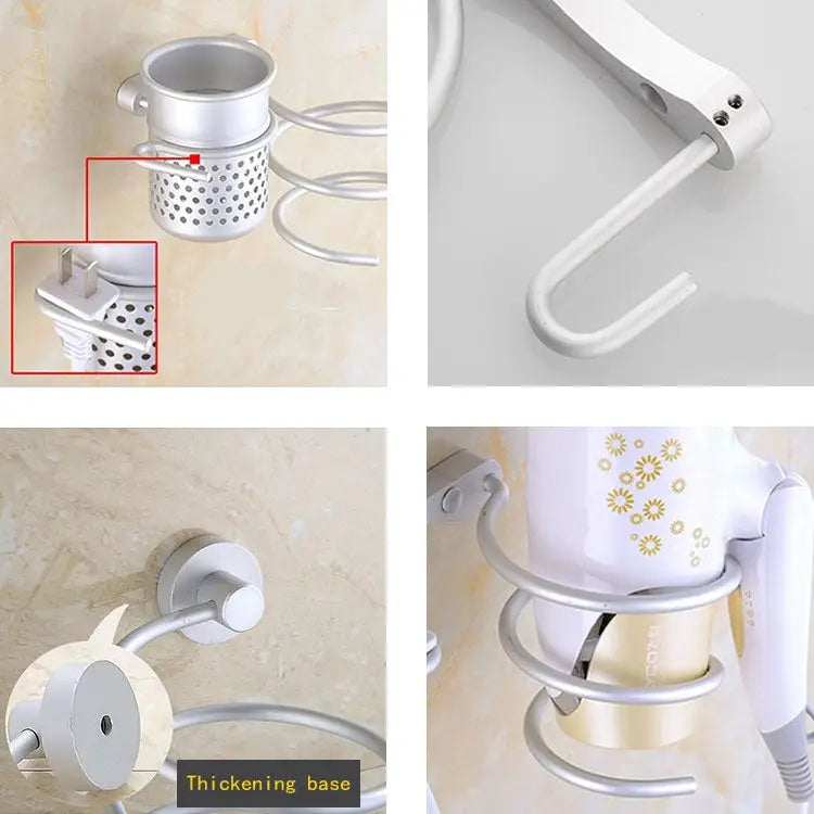 Hair Dryer Holder Wall Mount Hanging Rack Organizer Hook Spiral Bathroom Bracket With Mesh Holder - With Mesh Holder