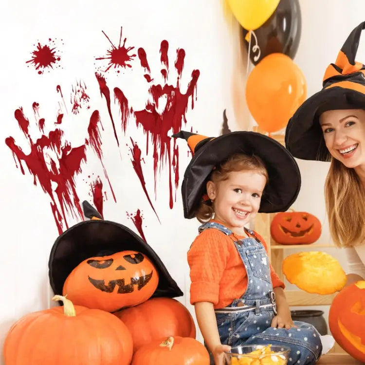 Halloween Decorations PVC Creative Blood Handprints and Footprints Wall Stickers Window Stickers Random Style Delivery