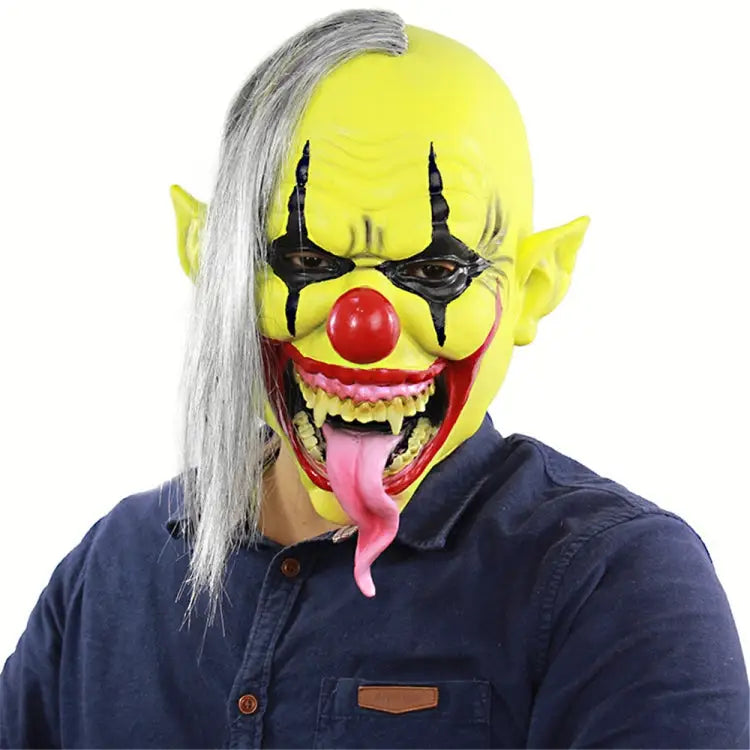 Halloween Festival Party Latex Green Face Clown Frightened Mask with Hair Green Face Clown - Green Face Clown