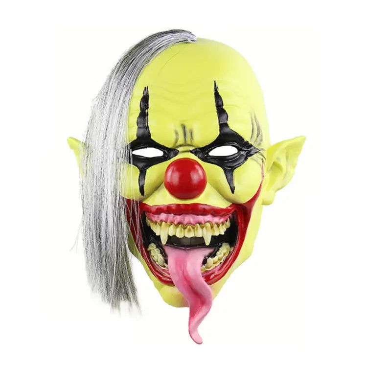 Halloween Festival Party Latex Green Face Clown Frightened Mask with Hair Green Face Clown - Green Face Clown